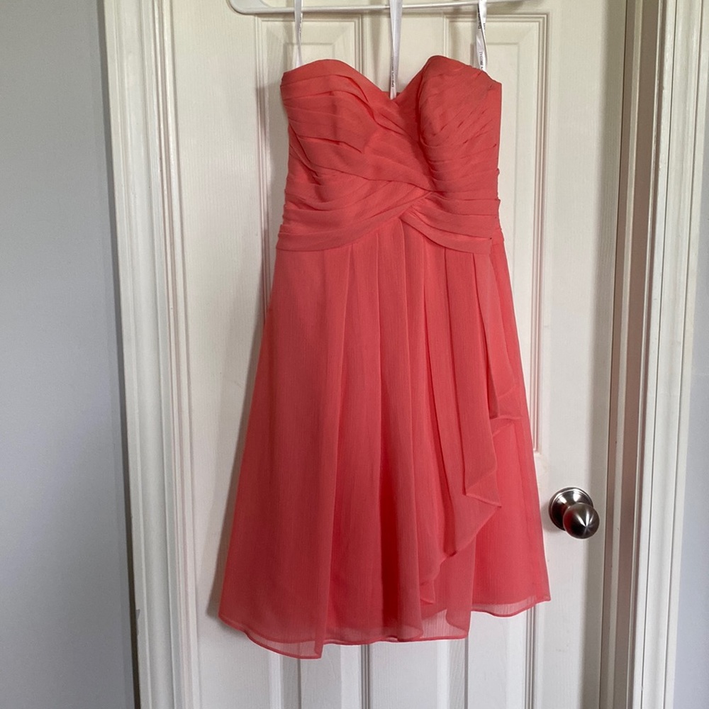 David’s Bridal strapless short mesh dress